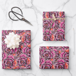 Colored Rose Flower Wrapping Paper Sheet