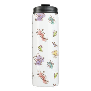 Colored sealife pattern with seastars and fishes v thermal tumbler