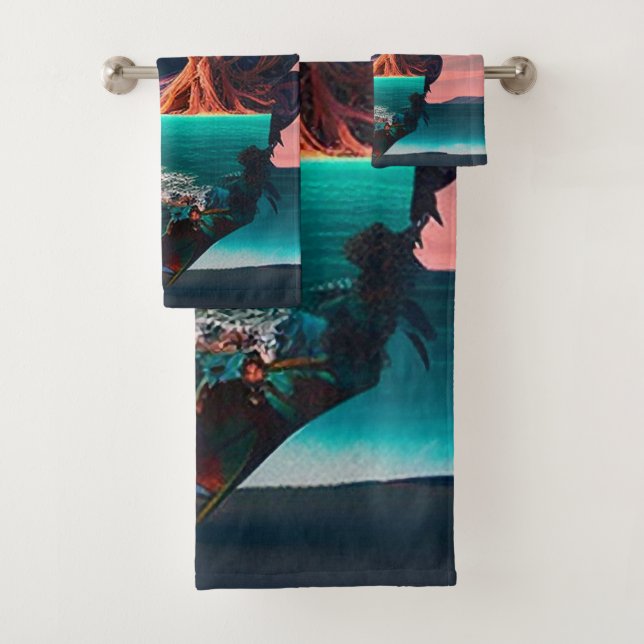 Colored skull head bath towel set (Insitu)