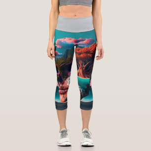 Colored skull head capri leggings