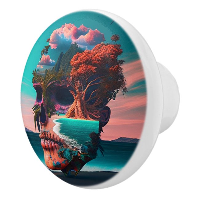 Colored Skull Head Ceramic Knob (Right)