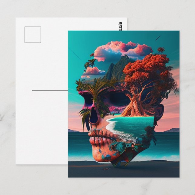 Colored skull head postcard (Front/Back)