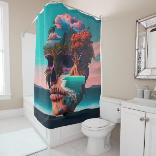 Colored skull head shower curtain