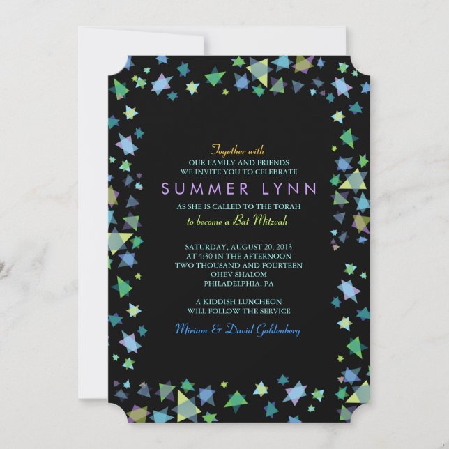 COLORED STARS Bar Bat Mitzvah Invitation (Front)