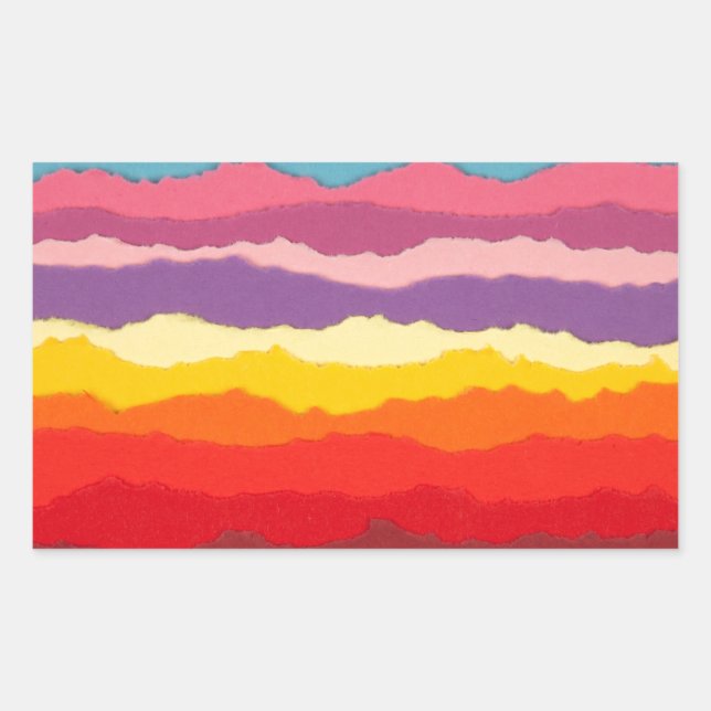 Colored torn paper strip borders. rectangular sticker (Front)