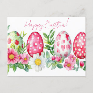 Colored watercolor postcard with Easter eggs