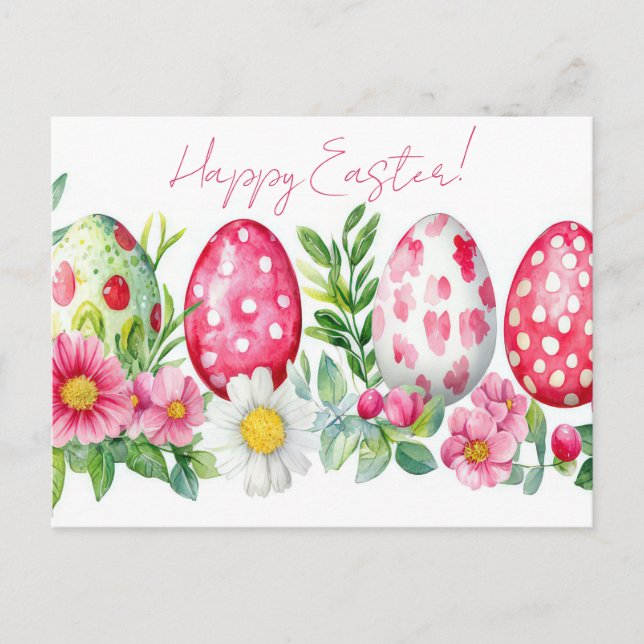 Colored watercolor postcard with Easter eggs (Front)