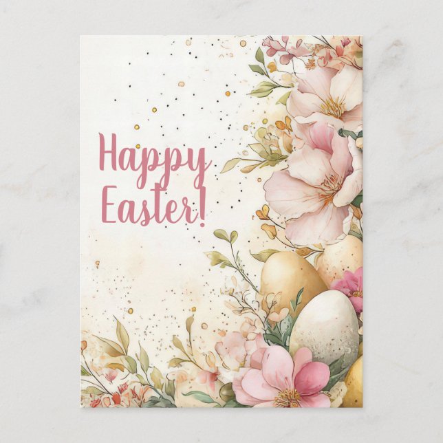 Colored watercolor postcard with Easter eggs (Front)