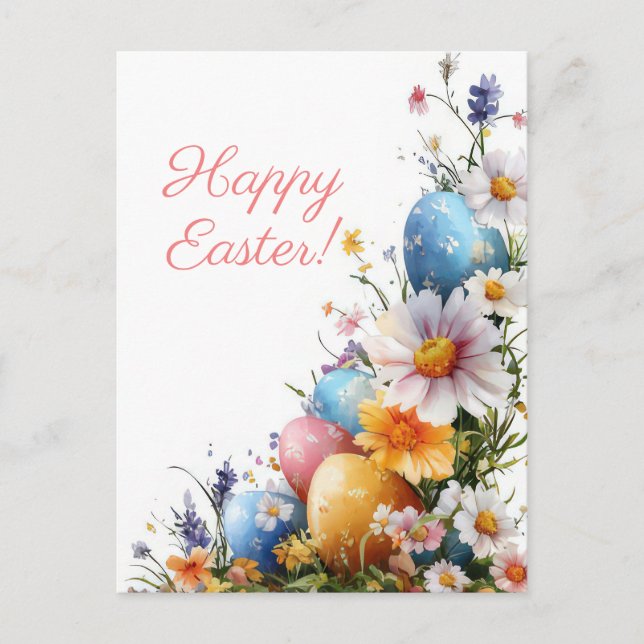 Colored watercolor postcard with Easter eggs (Front)