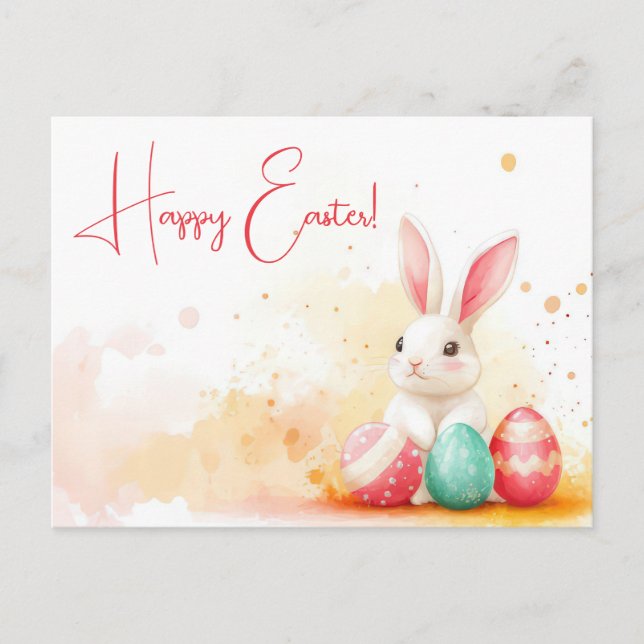 Colored watercolor postcard with Easter eggs (Front)