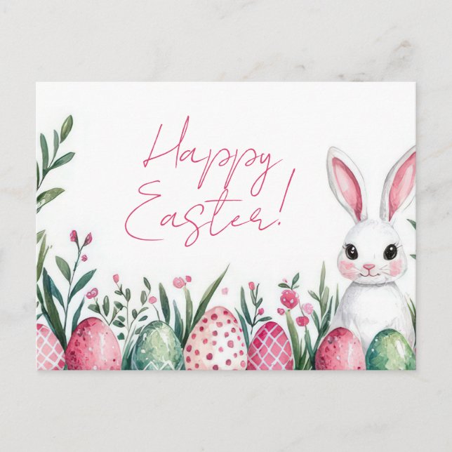 Colored watercolor postcard with Easter eggs (Front)