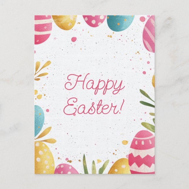 Colored watercolor postcard with Easter eggs (Front)