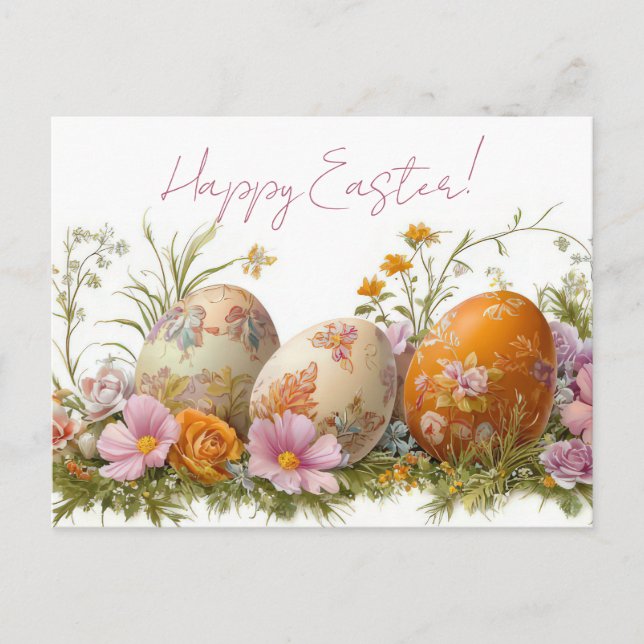 Colored watercolor postcard with Easter eggs (Front)