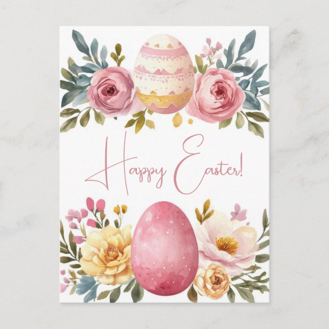 Colored watercolor postcard with Easter eggs (Front)