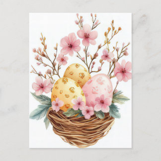 Colored watercolor postcard with Easter eggs