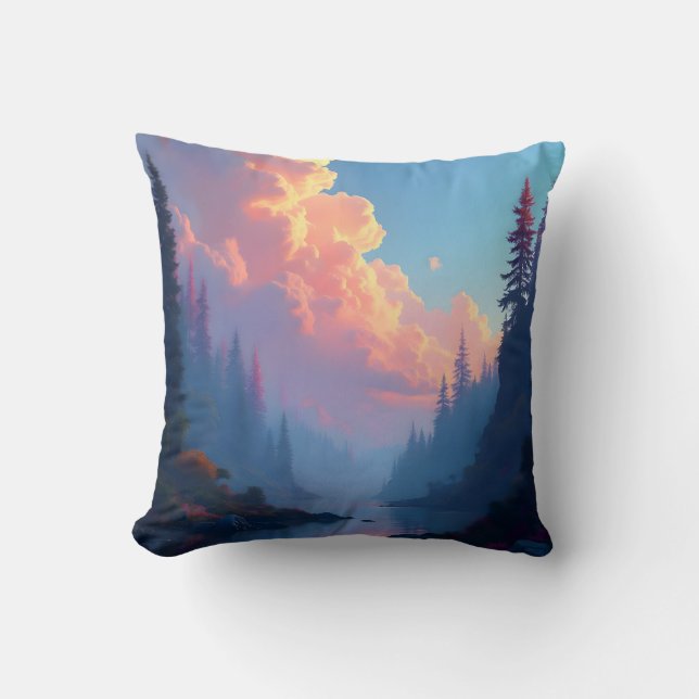 Colorfall Grove – Autumn Forest Landscape Cushion (Front)