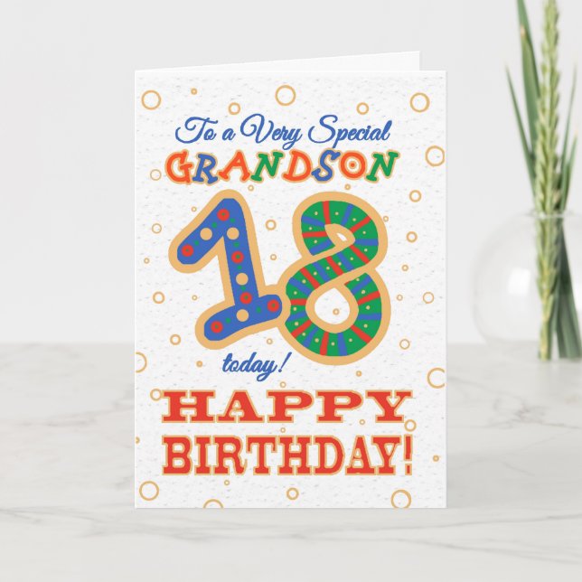 Colorful 18th Birthday for Special Grandson Card (Front)
