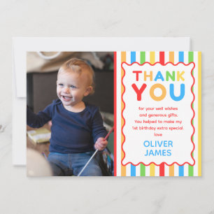 Colorful 1st Birthday Photo Thank You Card