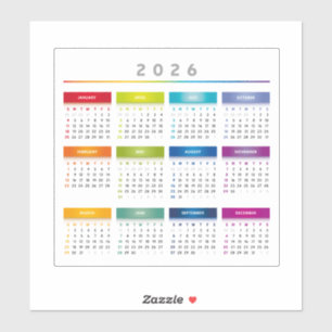 Colorful 2026 Calendar - Rainbow Colors 3 Columns