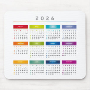 Colorful 2026 Calendar - Rainbow Colors 3 Columns Mouse Mat