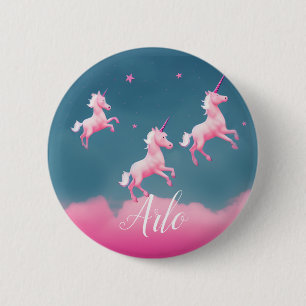 Colorful 3 Pink Unicorns Custom Name Personalized  6 Cm Round Badge