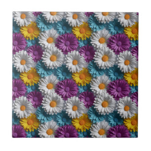 Colorful 3D Daisy Seamless Pattern Tile