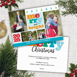Colorful 4 Photo Collage Merry and Bright Holiday Card