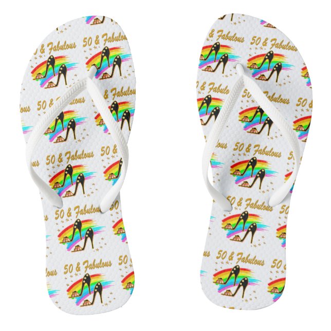 COLORFUL 50 AND FABULOUS 50TH BIRTHDAY FLIP FLOPS (Footbed)