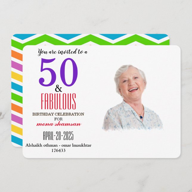 Colorful 50 & Fabulous Invitation (Front/Back)