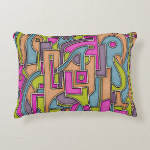 Colorful 60s Mod Geometric Abstract Decorative Cushion