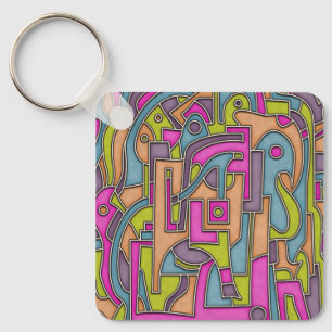 Colorful 60s Mod Geometric Abstract Key Ring