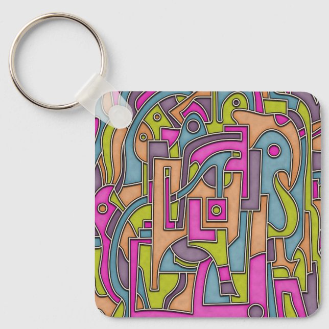 Colorful 60s Mod Geometric Abstract Key Ring (Front)