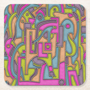Colorful 60s Mod Geometric Abstract Square Paper Coaster