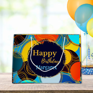 Colorful 80's Retro Gold Abstract Happy Birthday  Large Gift Bag