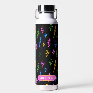 Colorful 80's Retro Neon Lightning Pattern Water Bottle