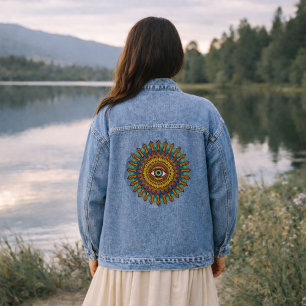Colorful 90s Mandala Art -Trippy Third Eye Graphic Denim Jacket
