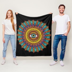 Colorful 90s Mandala Art -Trippy Third Eye Graphic Fleece Blanket