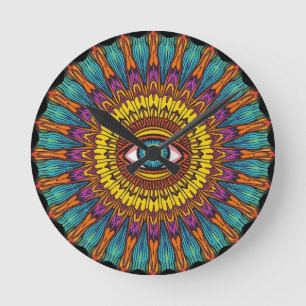 Colorful 90s Mandala Art -Trippy Third Eye Graphic Round Clock