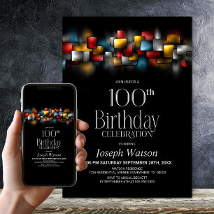 Colorful Abstract 100th Birthday Party Invitation
