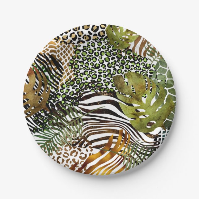 Colorful abstract animal jungle paper plate (Front)