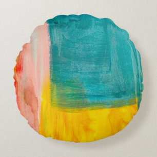 Colorful Abstract Art Painting Background. Modern Round Cushion
