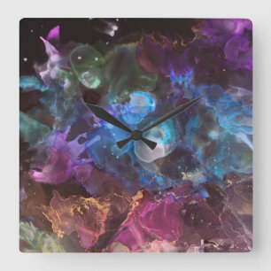 Colorful Abstract Art  Space Nebula Square Wall Cl Clock