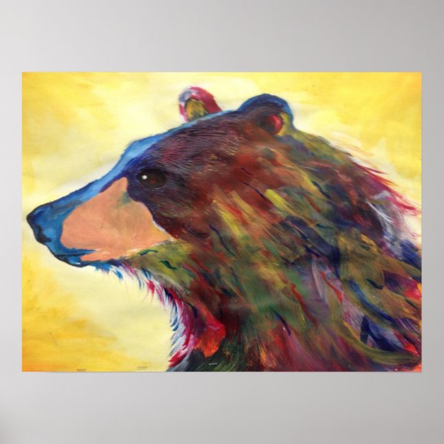 Colorful Abstract Bear Art Poster (Front)