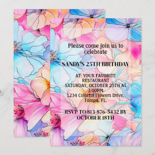 Colorful Abstract Blooming Flowers Birthday Party Invitation