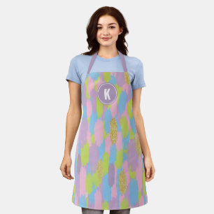 Colorful Abstract Brushstrokes  Pattern Monogram Apron