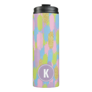 Colorful Abstract Brushstrokes Pattern Monogram Thermal Tumbler