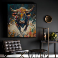 Colorful Abstract Bull Canvas Wall Art for Modern 