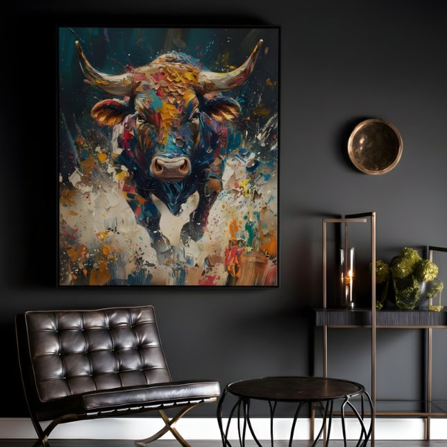 Colorful Abstract Bull Canvas Wall Art for Modern  (Creator Uploaded)
