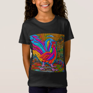Colorful Abstract Cartoon Barn Rooster T-Shirt