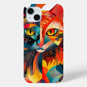Colorful Abstract Cat - Geometric Design 🎨 🐱 iPhone 15 Mini Case